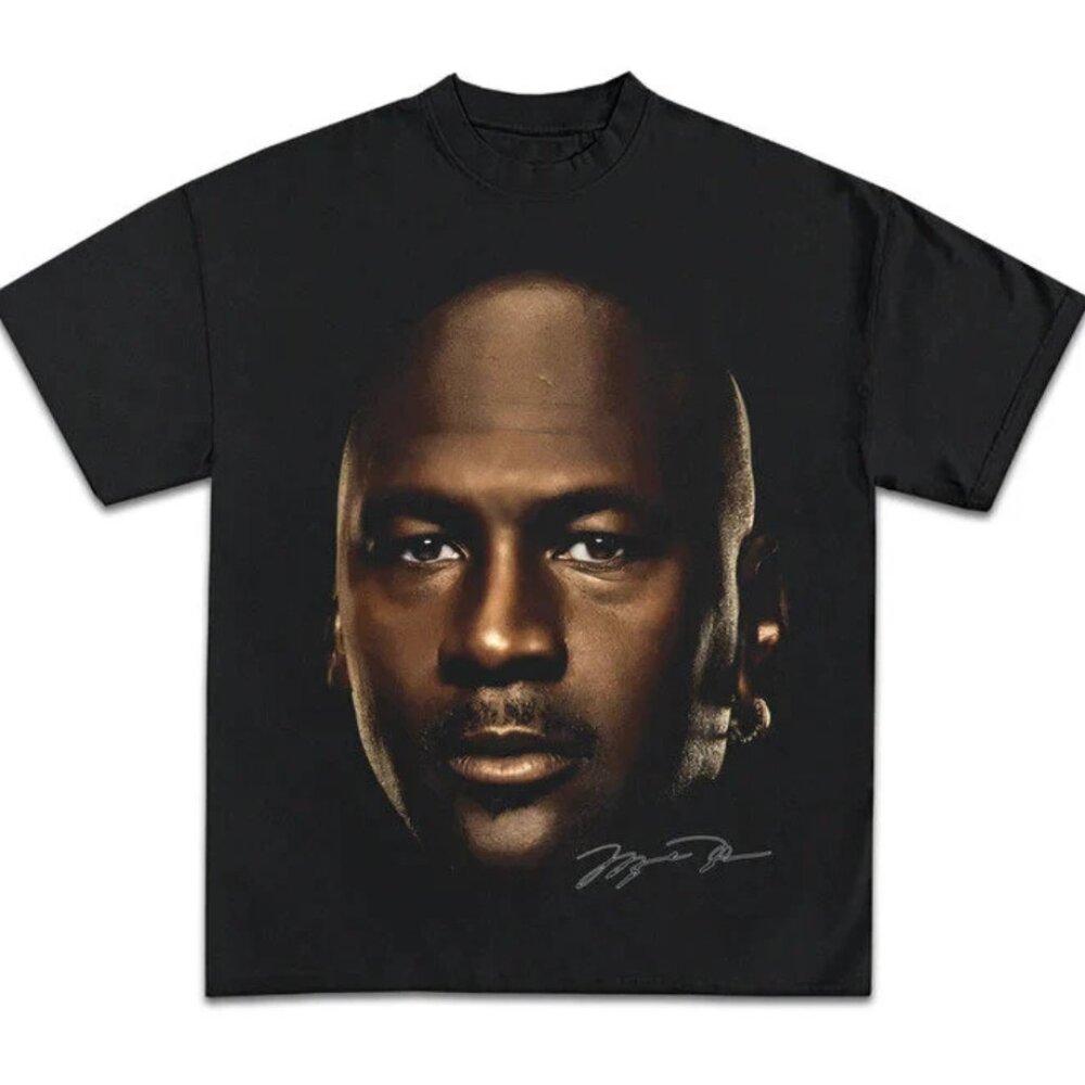 MICAHEL JORDAN BIG HEAD RETRO BASKETBALL GRAPHIC MODERN VINTAGE T SHIRT BLACK